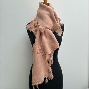 Long Cashmere Wool Blend Scarf with Fringe Blush